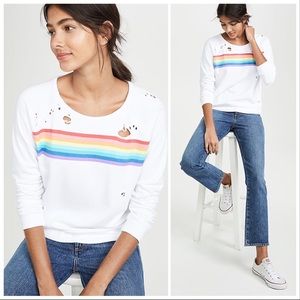 BNWT | Chaser Rainbow Stripe Distressed Pullover